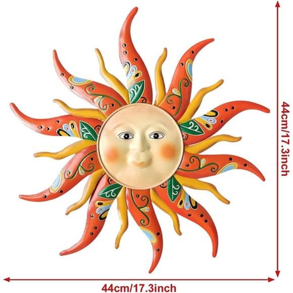 Metal Sun Wall Art Decor,17.3Inches Sun Face Garden Sculptures Statues Wall Art - Picture 5 of 6